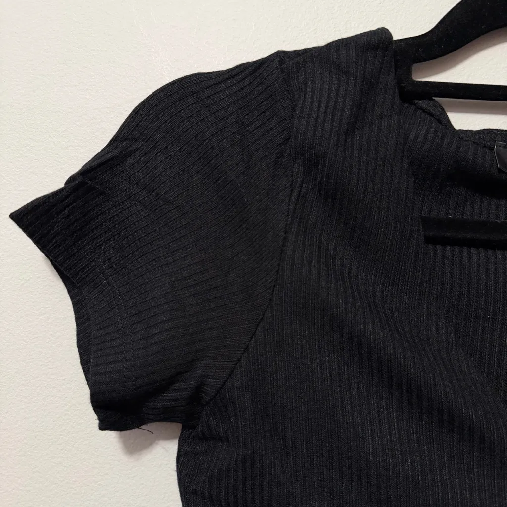 Lulus My Everyday Best Black Ribbed Short Sleeve Button-Front Top Size M NWT - Image 8