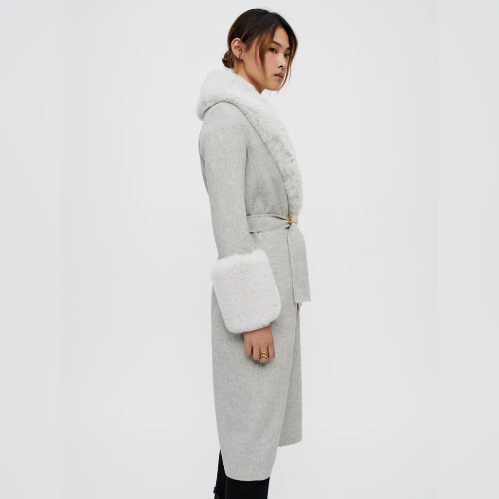 Maje Galaxyru Double‎ Faced Coat with Gray Fur- NWT size medium - Image 2