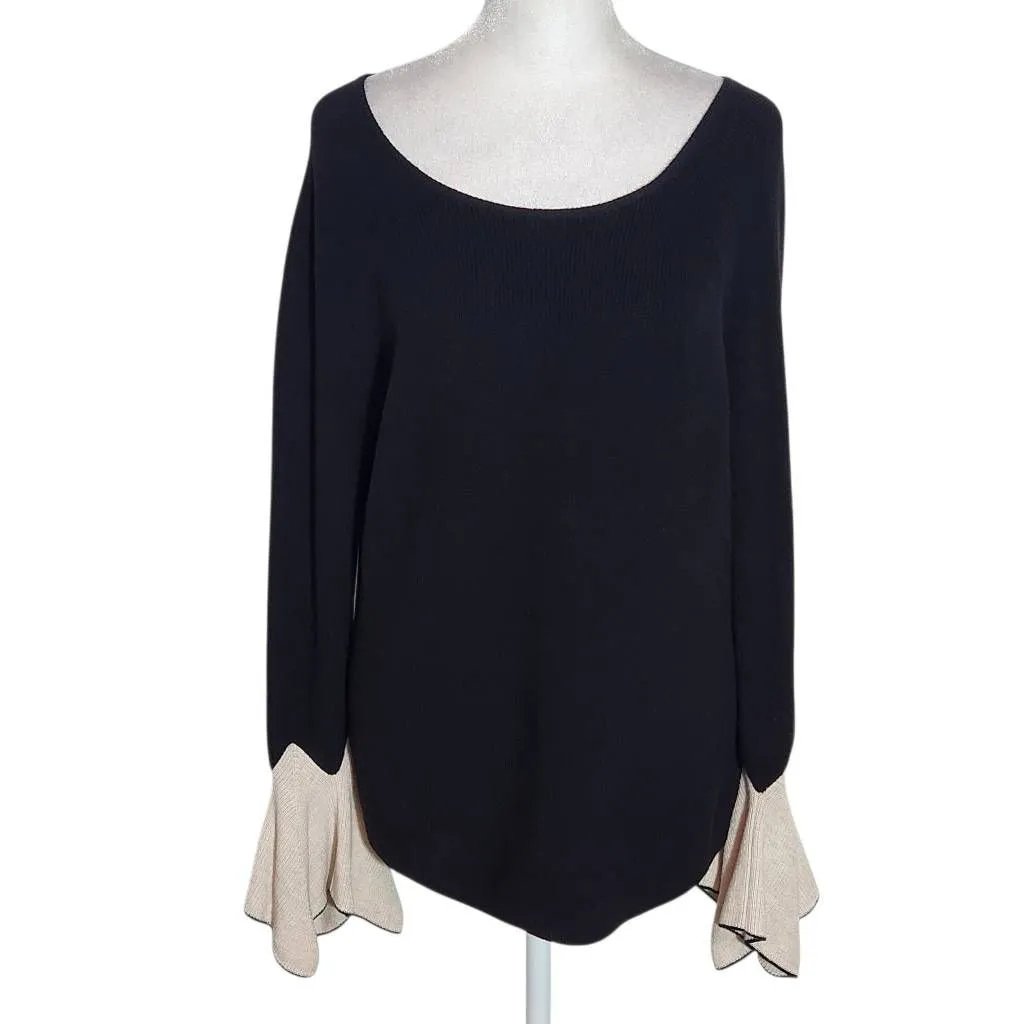 Nic + Zoe Black Sweater with Cream Bell Sleeves Size Large Black and Cream Sweat - Image 2