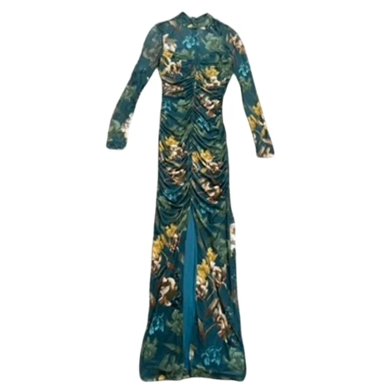 Black Halo EVE Floral Long Sleeve Mesh Wendy Gown in Teal Multi, Size US 2 Blue - Image 4
