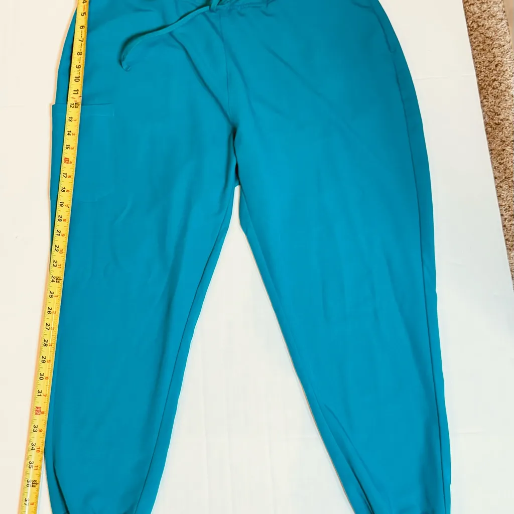 Mandala Teal Scrub Set XL Top & Pants Stretch Athleisure Workwear Blue - Image 9