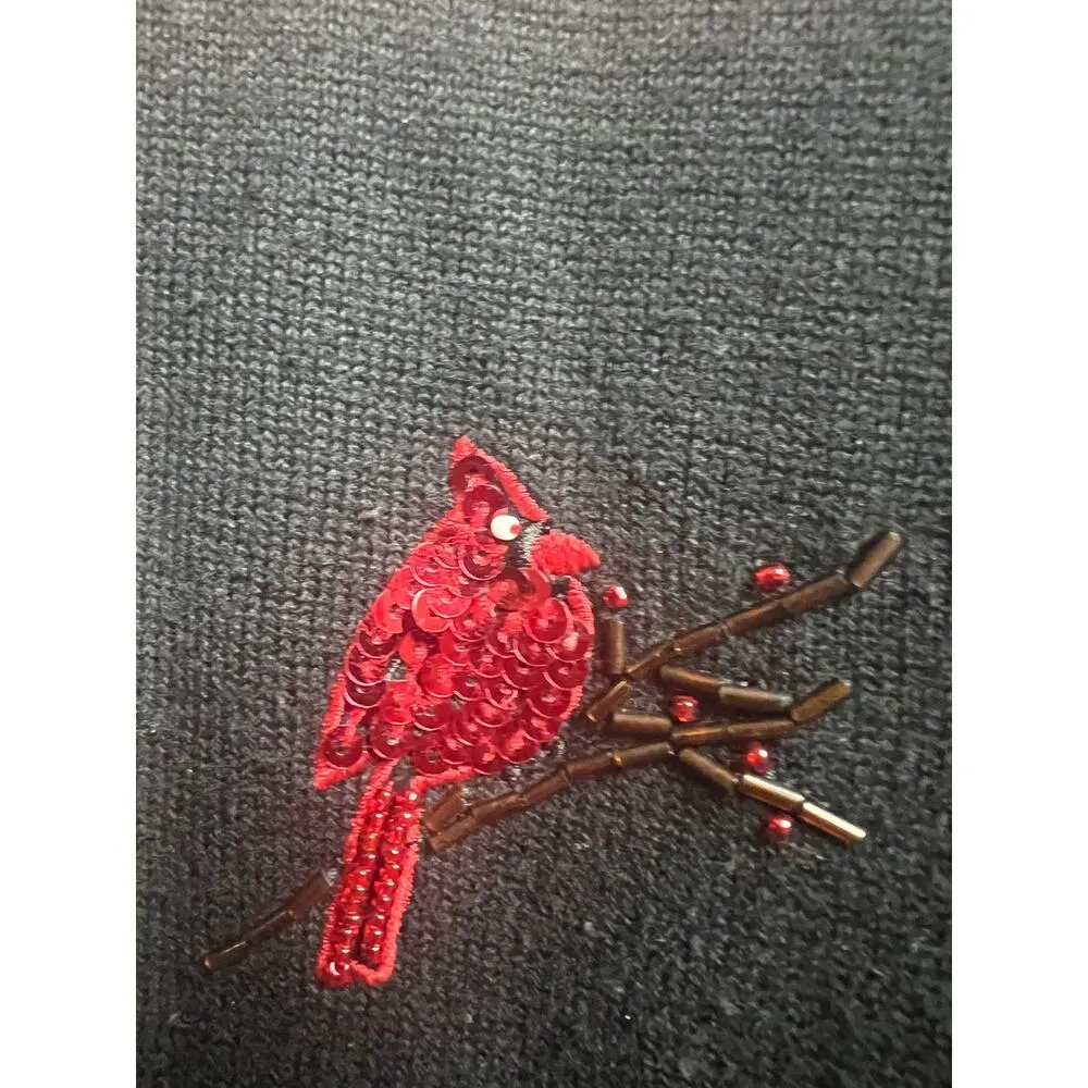 Crystal Kobe Black Cardigan Sweater Red Sequin Cardinals Button Front XL - Image 4