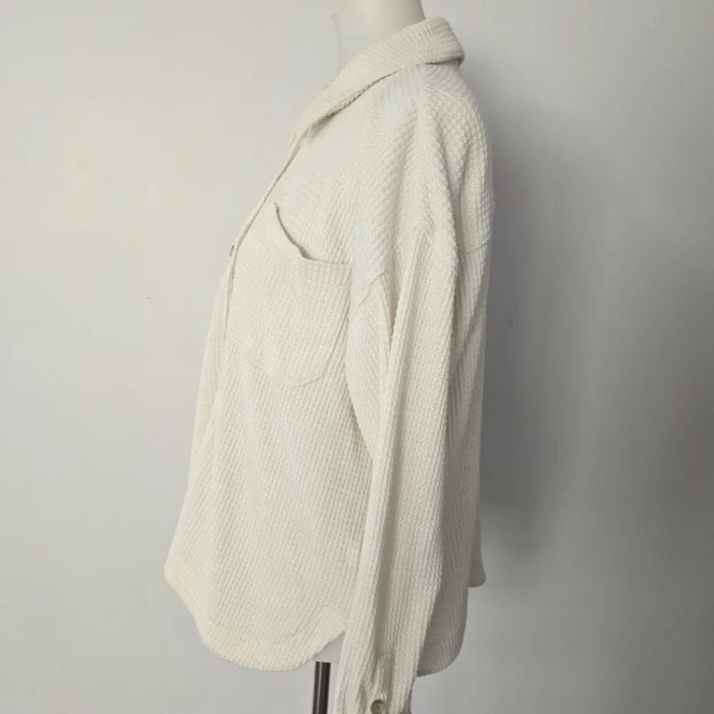 Madewell Cream Waffle Knit Shirt-Jacket Size Medium - Image 3