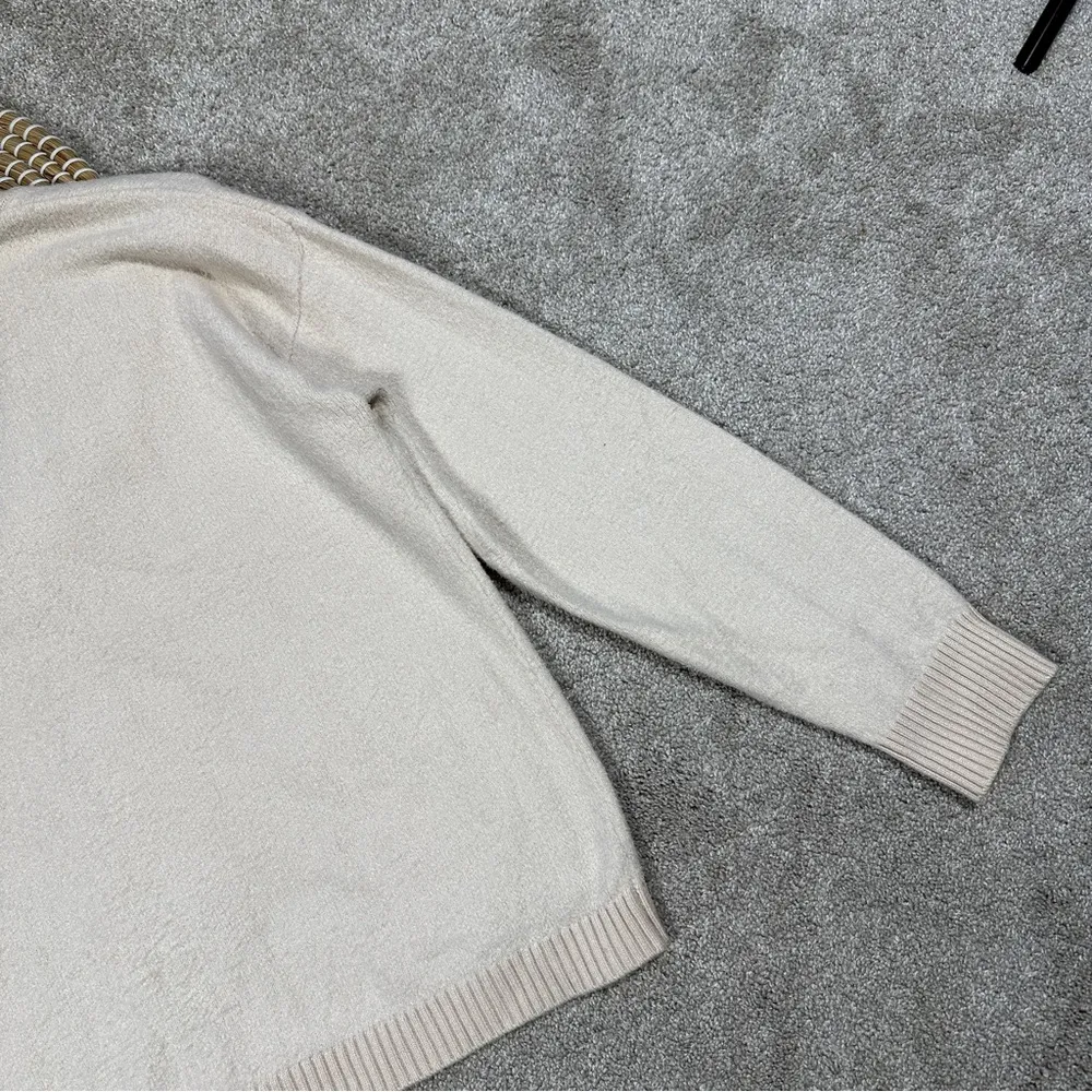 Joie Button Front Cardigan Sweater Longsleeve V-Neck Soft Fuzzy Cozy in Beige L - Image 9