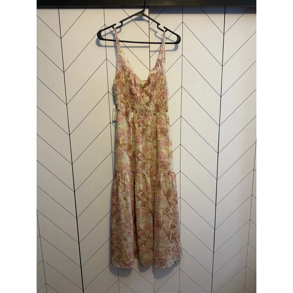 Floret Studios Women XS Taupe Mauve Cottage Fairy Floral Long Dress Romantic New Pink - Image 10