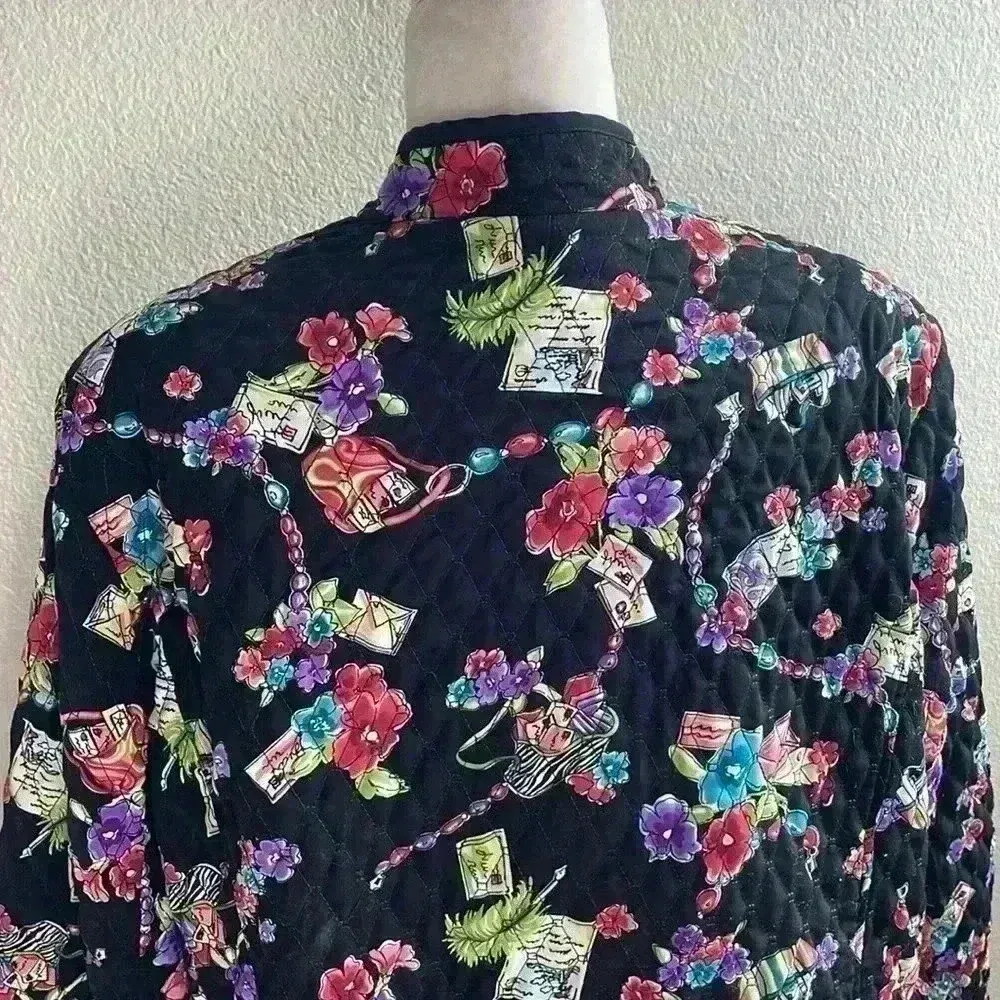 Vintage‎ Quilted Black Jacket Coat Women’s 2X Multicolor Pockets - Image 9