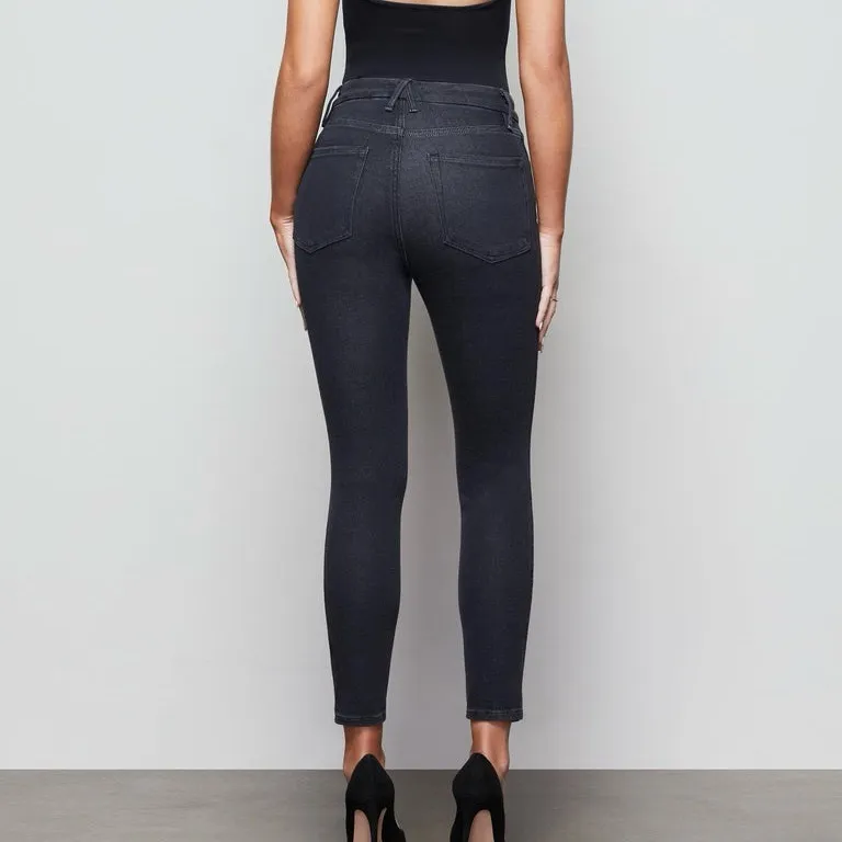 Good American Good Curve Distressed Crop Skinny Jeans Black 090 Wash Size 2/26 - Image 4