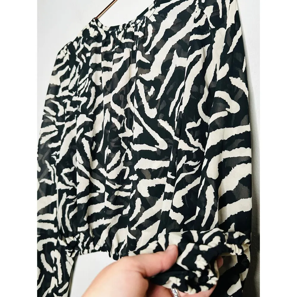 ONE TEASPOON Different Dimension Bubble Black White Sheer Chiffon Top Size Small - Image 7