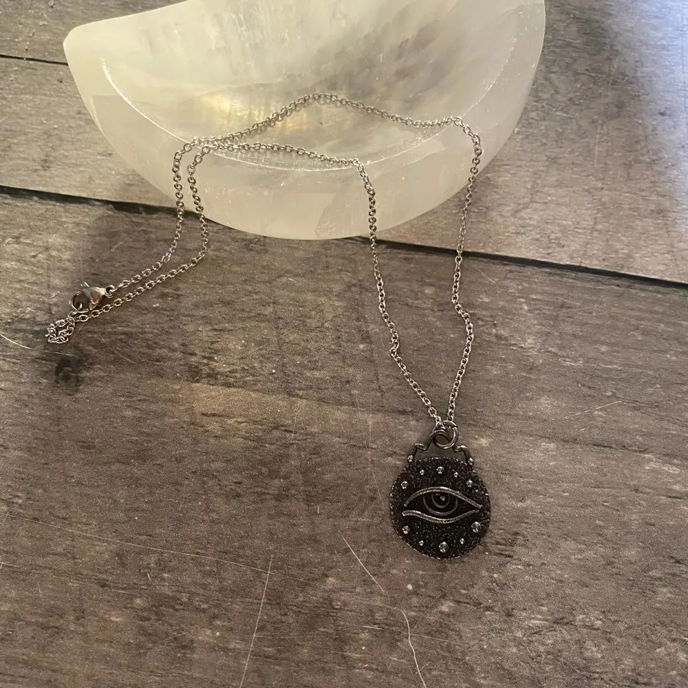 Stainless Steel Protective Evil Eye Pendant Necklace Silver - Image 2