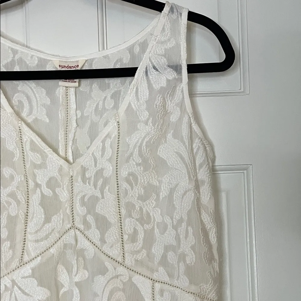 Sundance White Leaf Swirl Floral Print Lace V Neck Tank Top - Size XS - Image 3