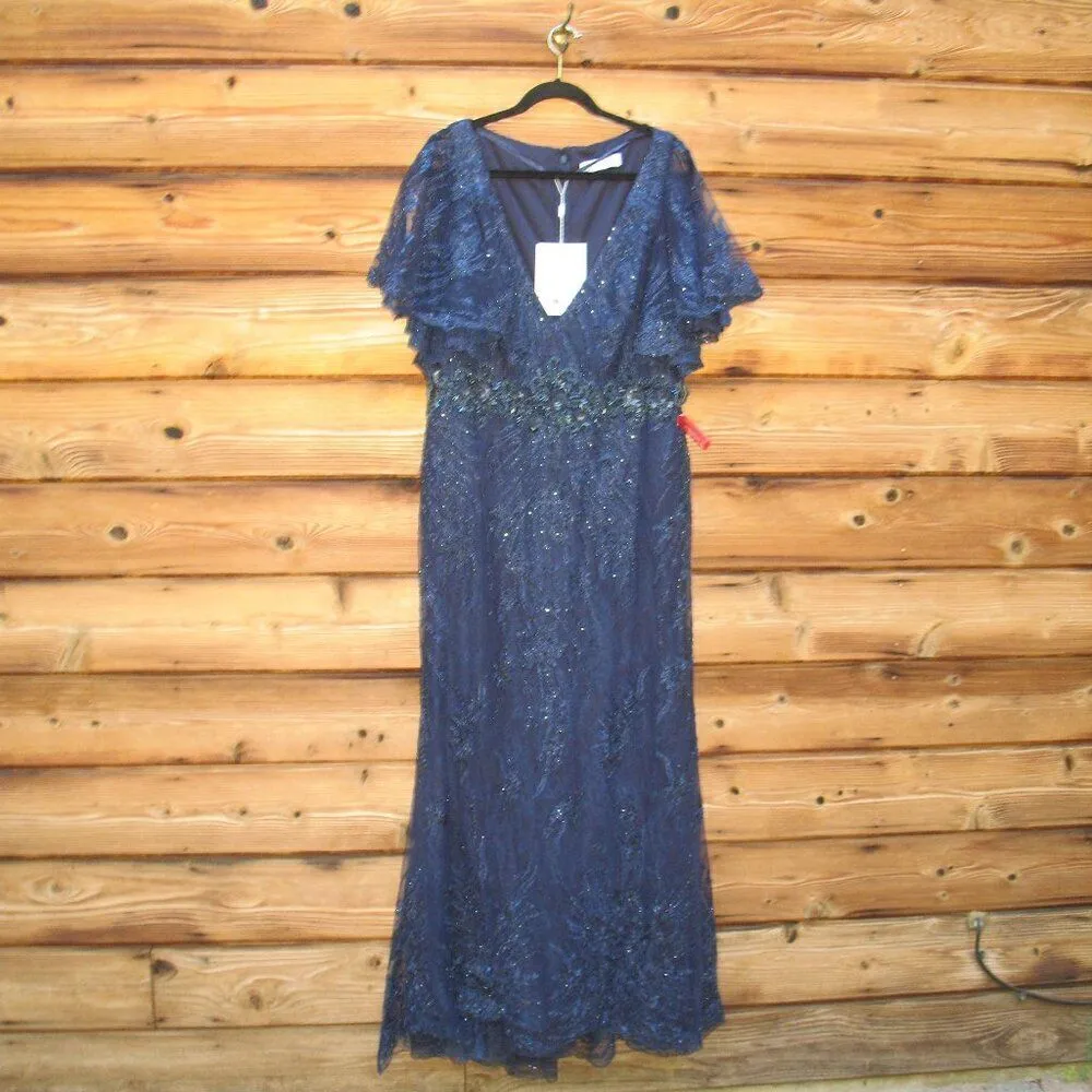 Mac Duggal 67493 Womens Blue VINTAGE FLUTTER SLEEVE EVENING GOWN Dress - Image 5