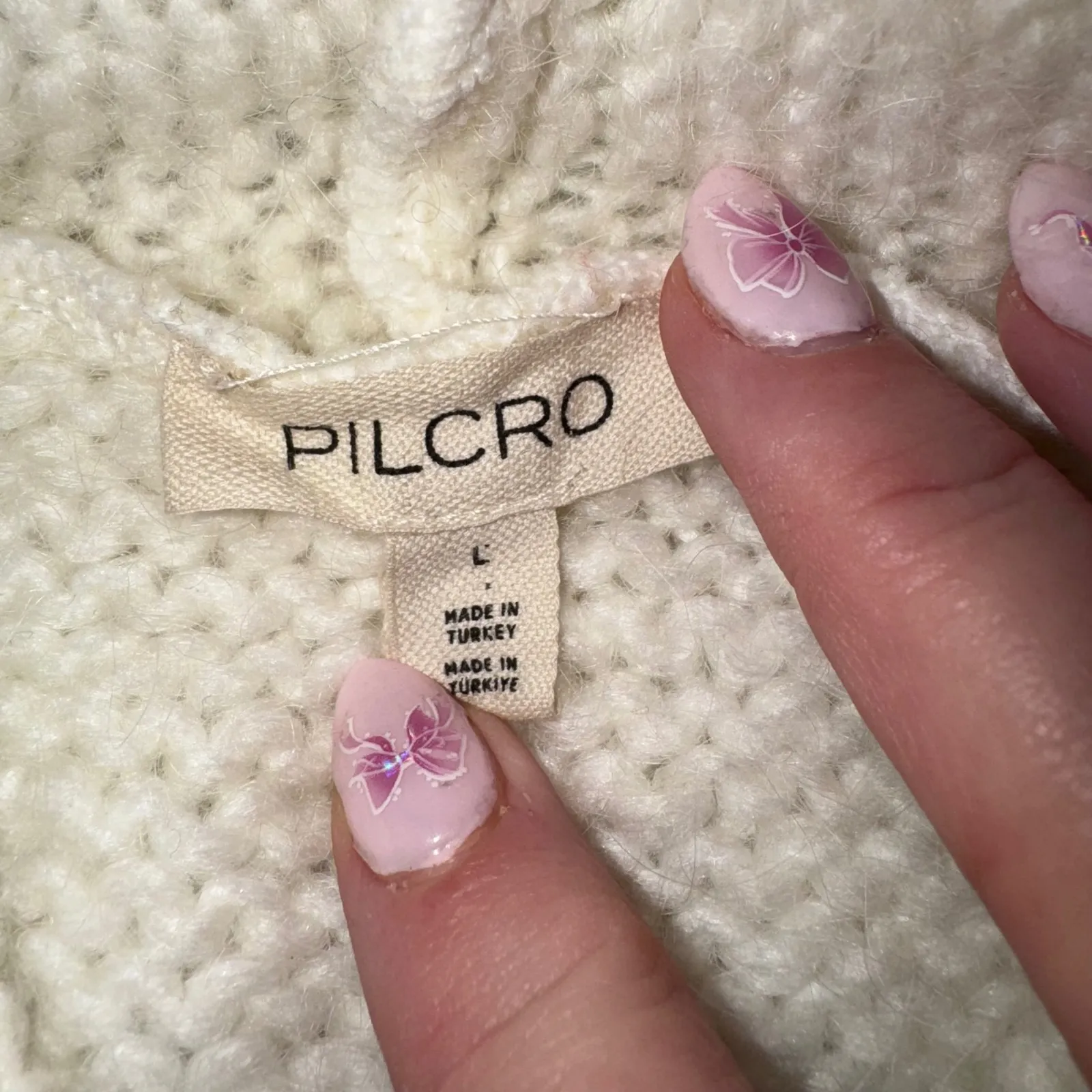 PILCRO Anthropologie Cream Chunky Knit Oversized Hoodie Sweater Women Large - Image 5