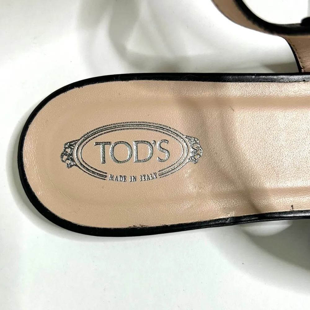 Tod's Embellished Point-Toe Flats with Ankle Strap in Black Size 10.5 / 11 - Image 11