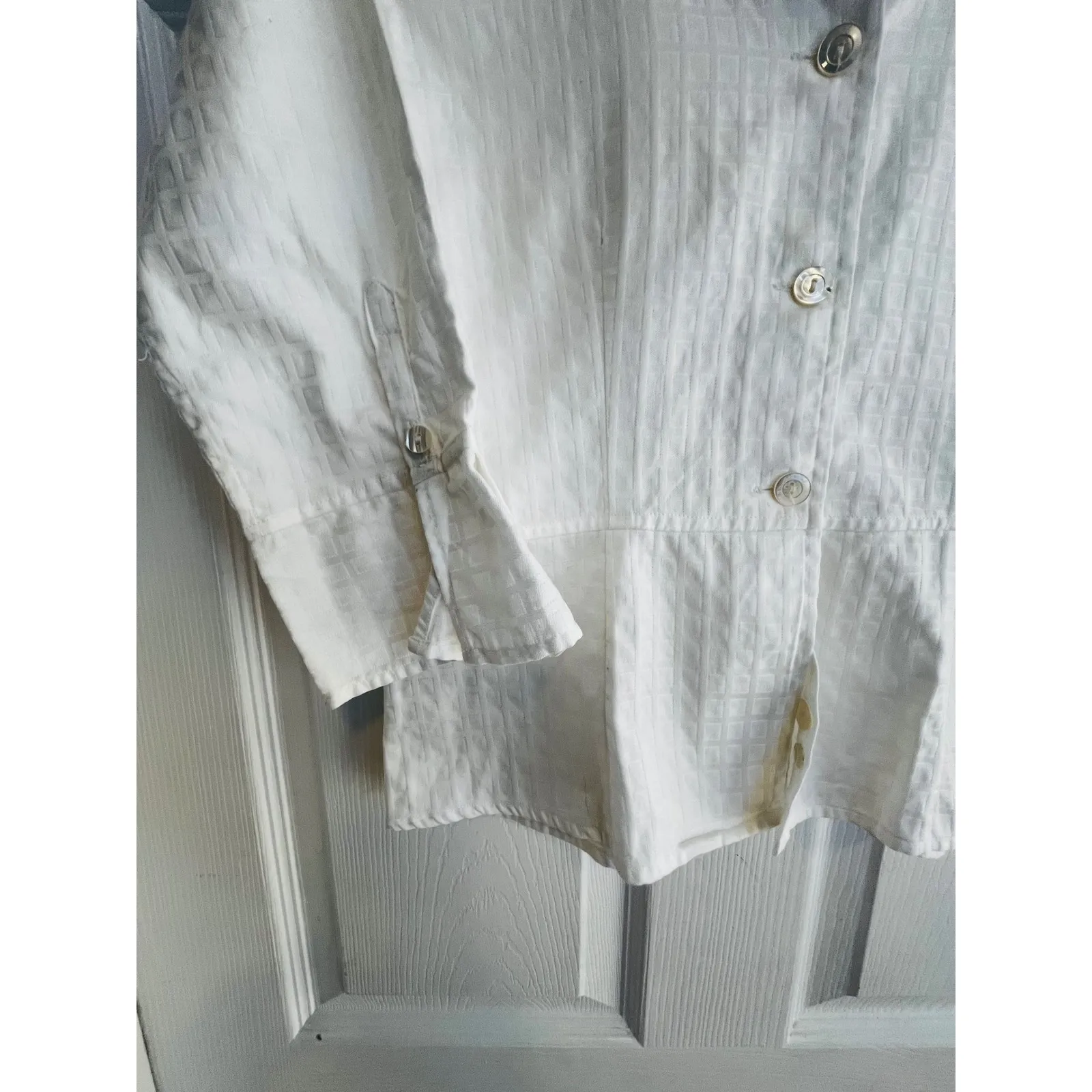 Jill McGowan White Textured 3/4 Sleeve Peplum Button Down Shirt Top Women XS - Image 8