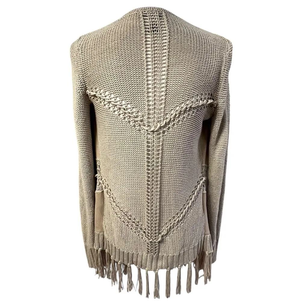 INC International Concept Boho Western Cardigan Sweater Size S Fringe Faux Suede - Image 4