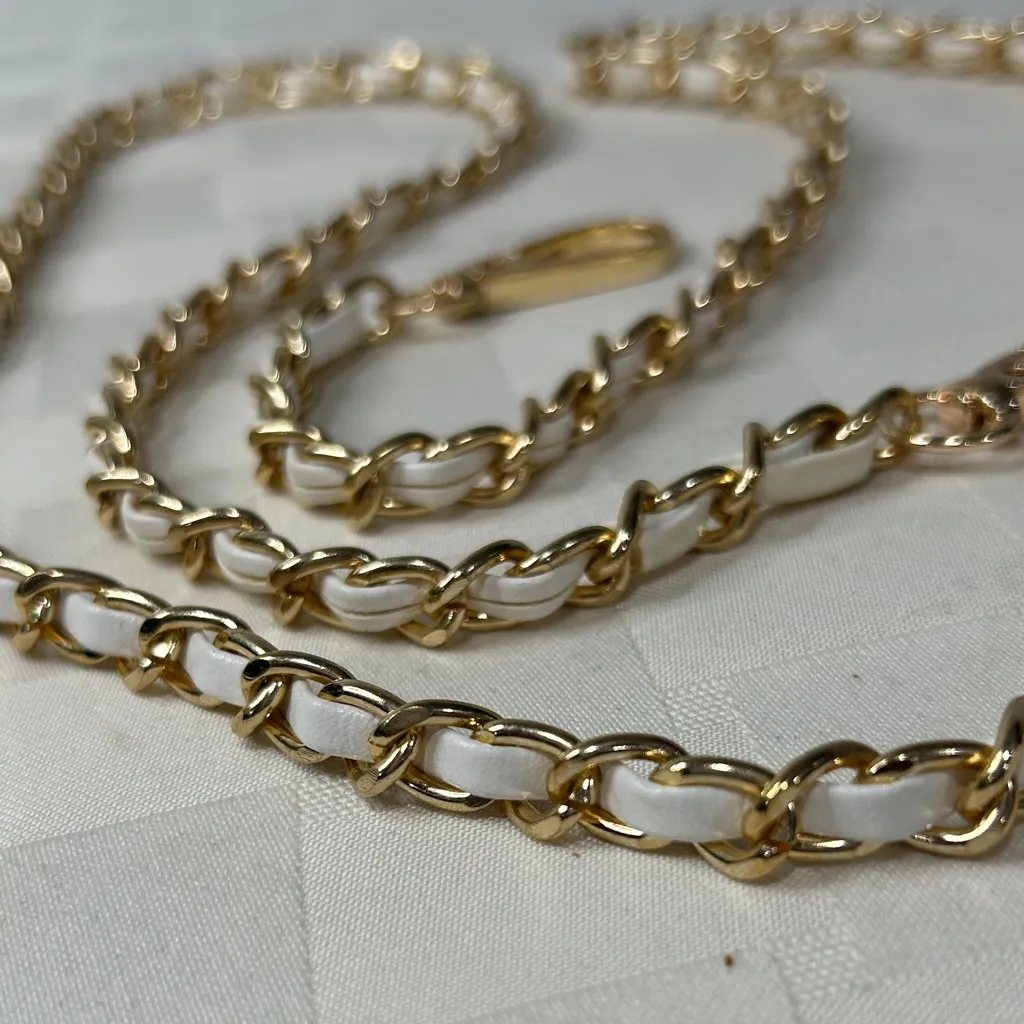 Gold Chain Replacement Strap Gold Hardware entwined with white faux leather - Image 2