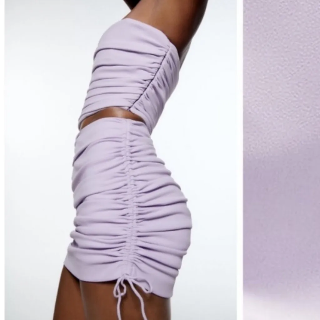 ZARA Pastel Mauve Ruched Mini Skirt size XS lavender purple - Image 6