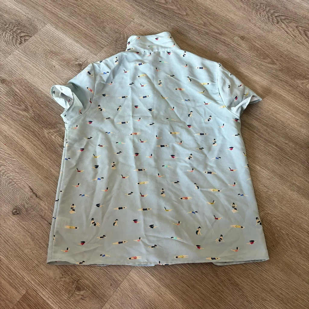 STAUD swimmers print blue short sleeve button down - Image 6