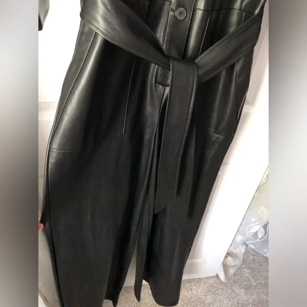 APT. 9 Cara Santana Women Faux Leather Jumpsuit Women sz XS buttons front belt - Image 5