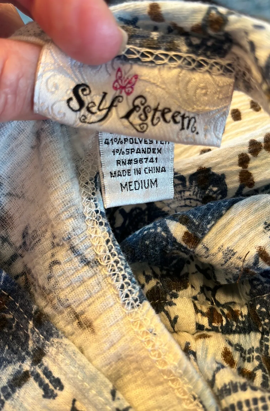 Tank Blue White Print Peplum Shirt Cotton Blend Medium - Image 10