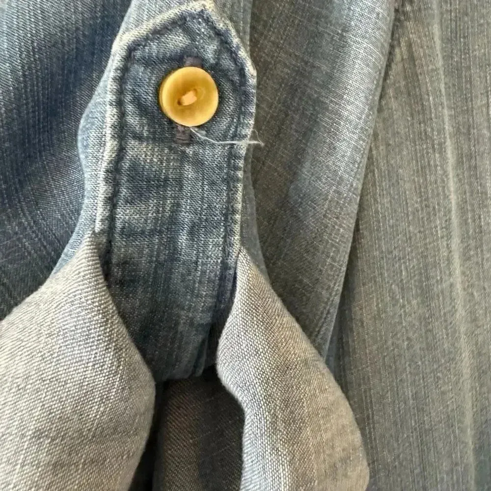 Anthropologie Cloth & Stone Roll Table Sleeve Mini Dress Collared Denim S # 1905 - Image 7