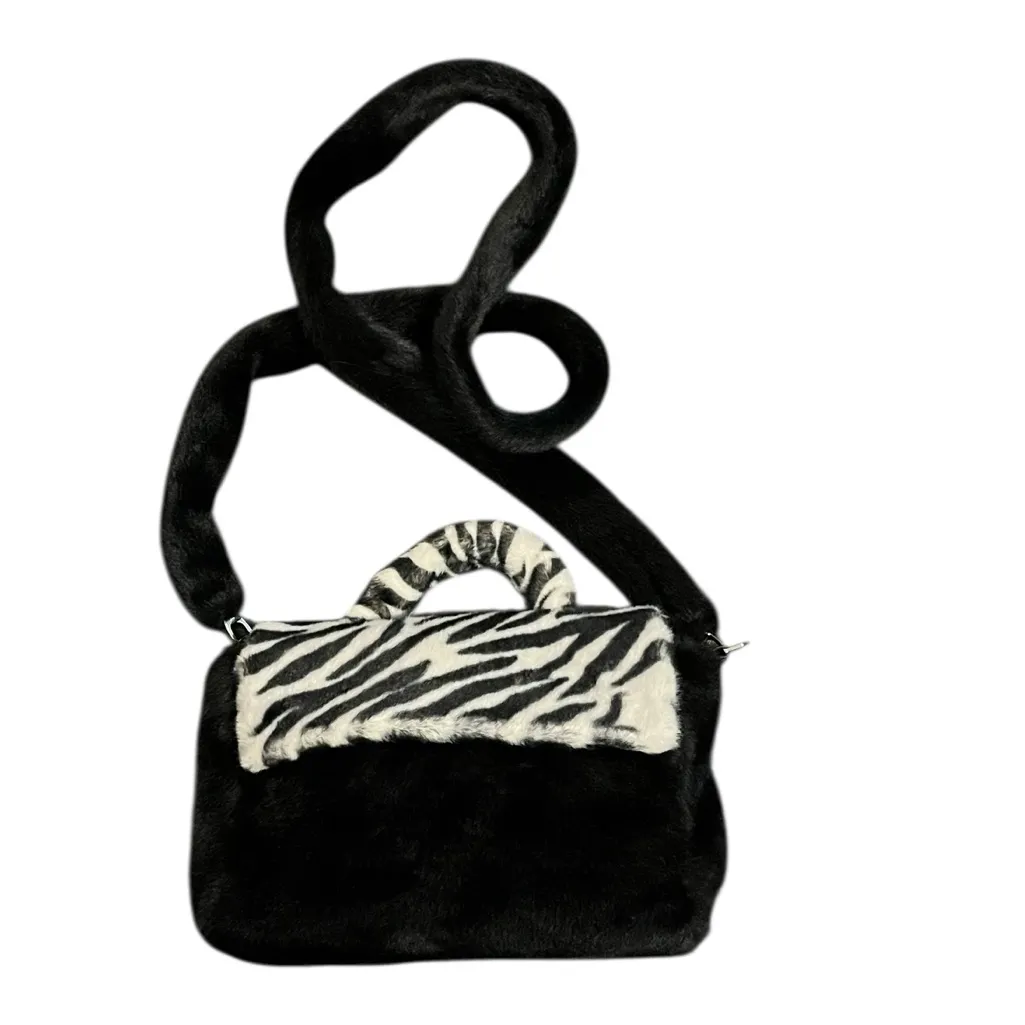 Adrienne Landau Zebra Print Faux Fur Crossbody Bag with removable strap - Image 2