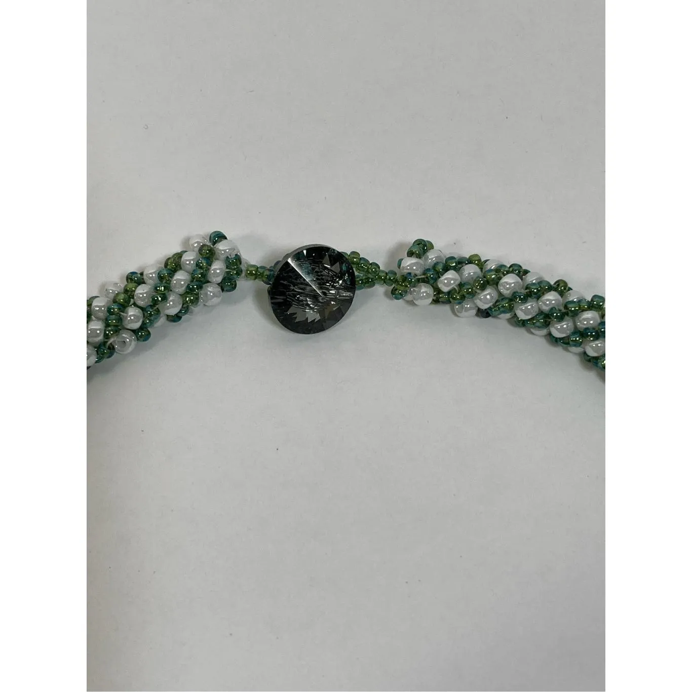Handcrafted Russian Spiral Green Beaded Necklace with‎ Beaded Cabochon - Image 3