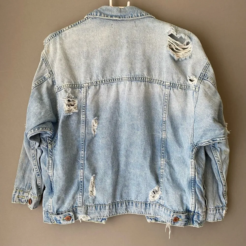 Zara sz‎ S distressed oversized jean jacket - Image 3