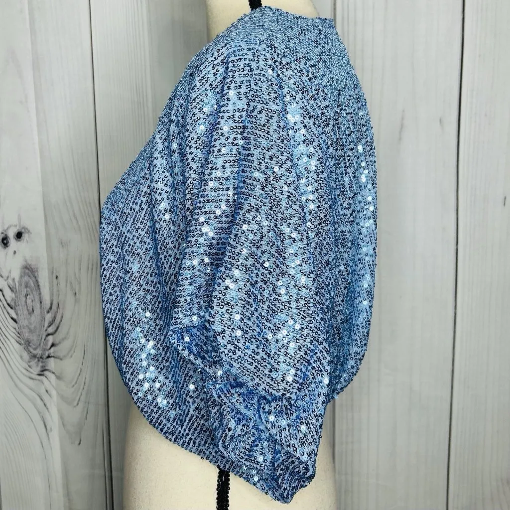 Endless Rose Full Sequin Set Cropped Top (XS) Shorts (S) Blue - Image 5