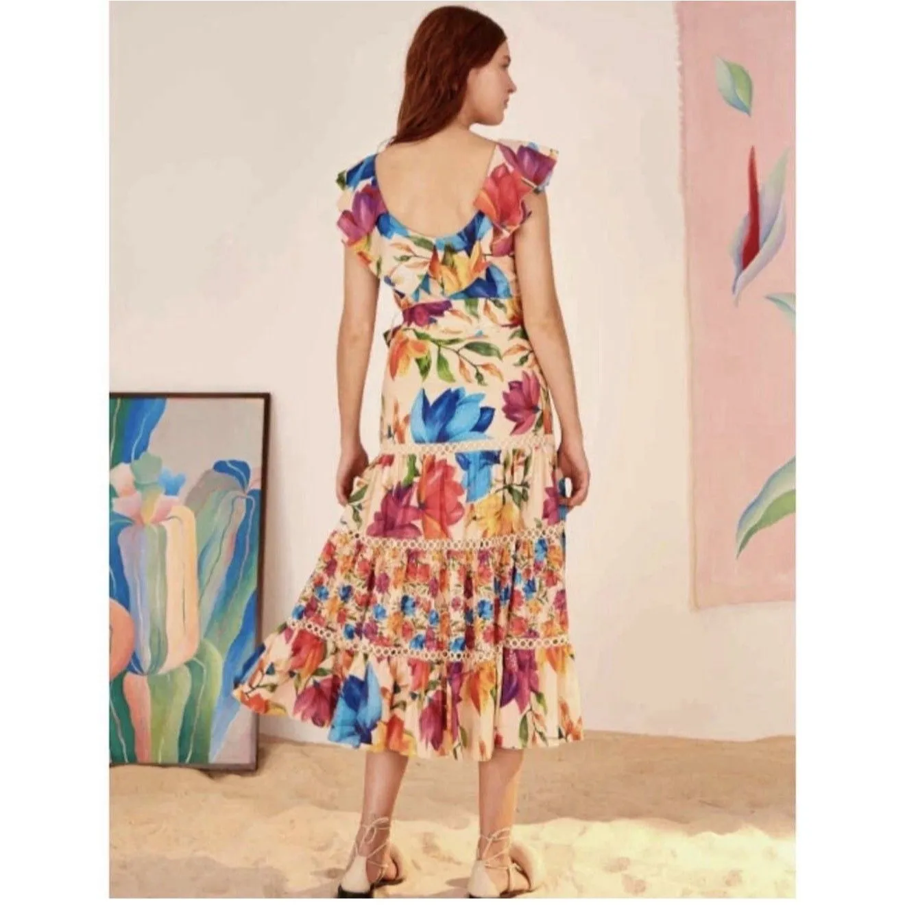 FARM RIO Mary's Garden Frilled Top Midi  Size XS - Image 3