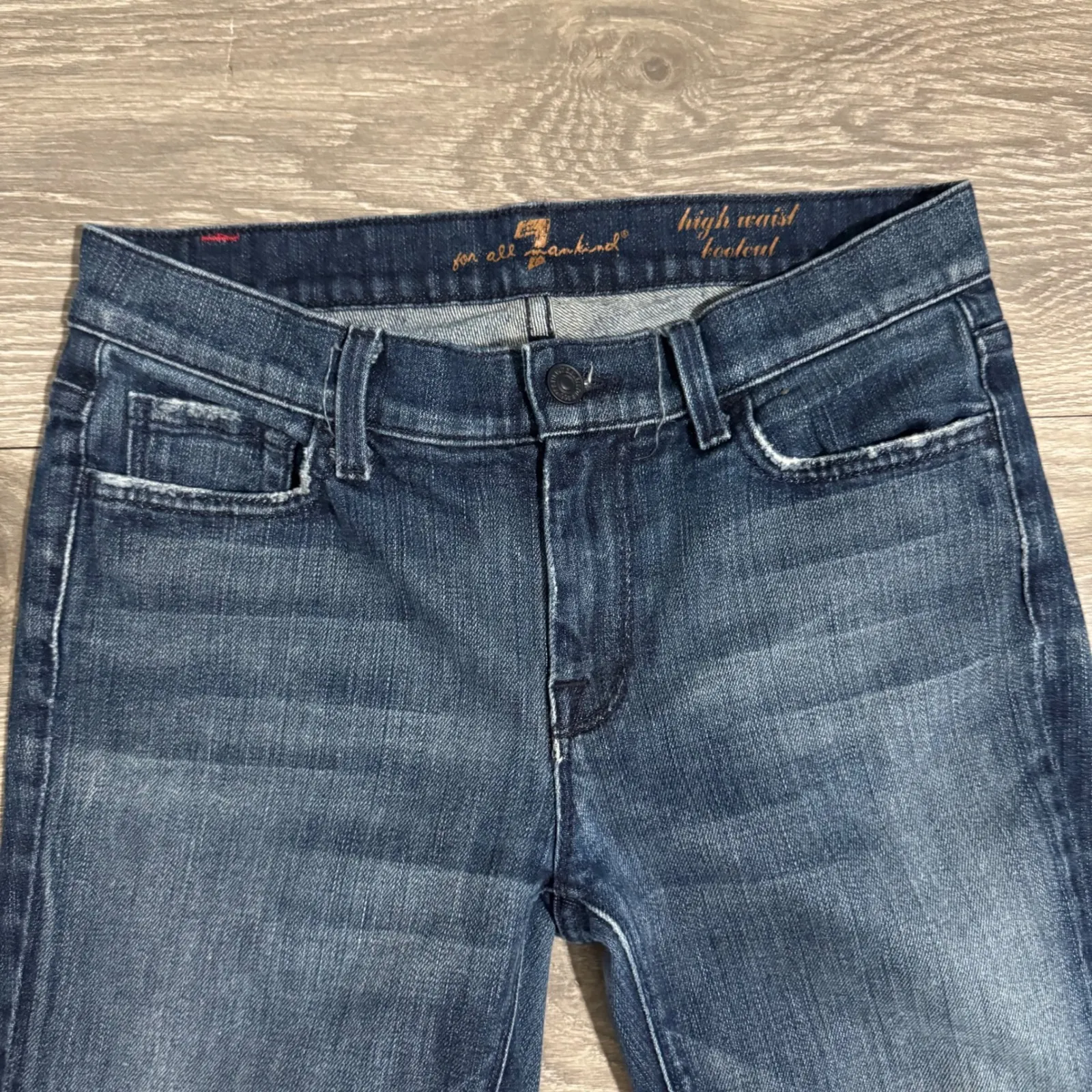 7 For All Mankind Mid Waist Bootcut Y2K Jeans‎ Women Sz 28 Dark Wash Cropped USA Blue - Image 2