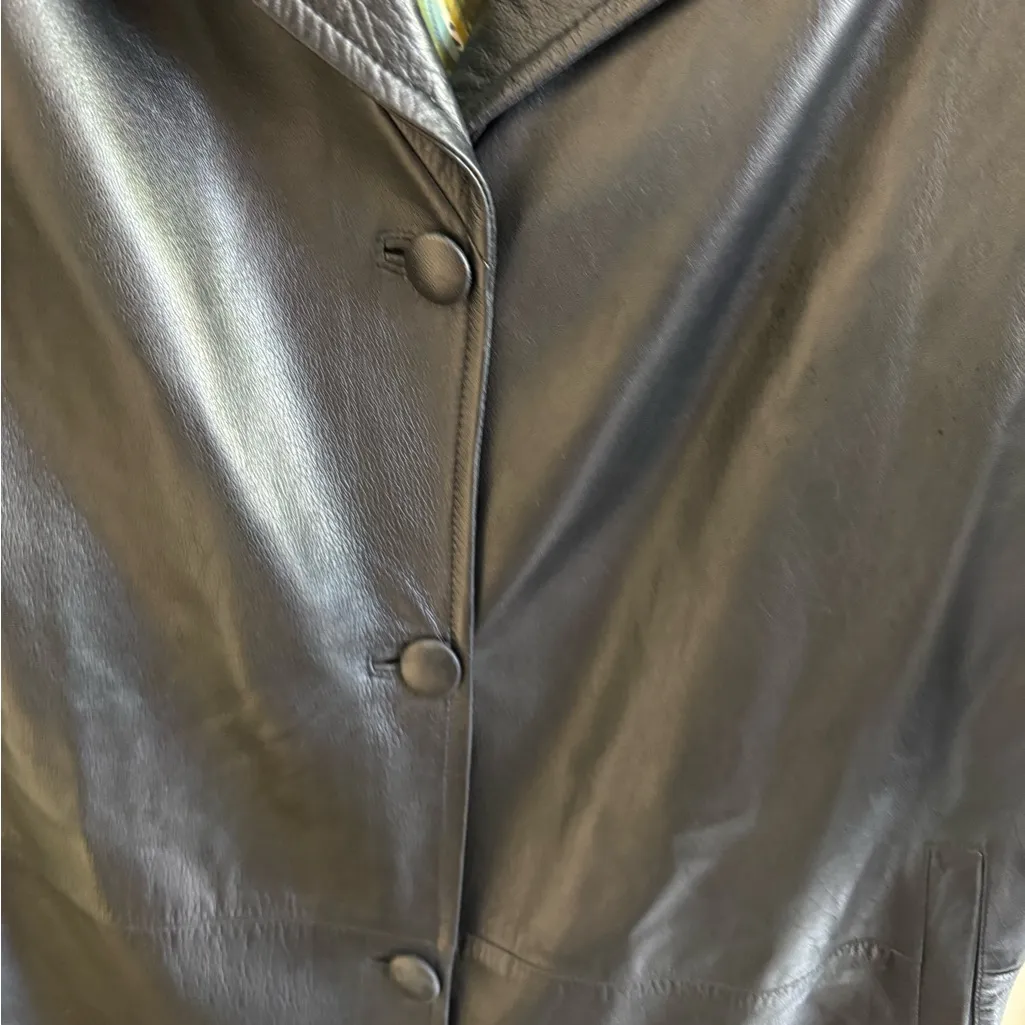 Firenze Leather Jacket Womens Long MADE IN ITALY Coat Black Floral Lined L / XL Size L - Image 4