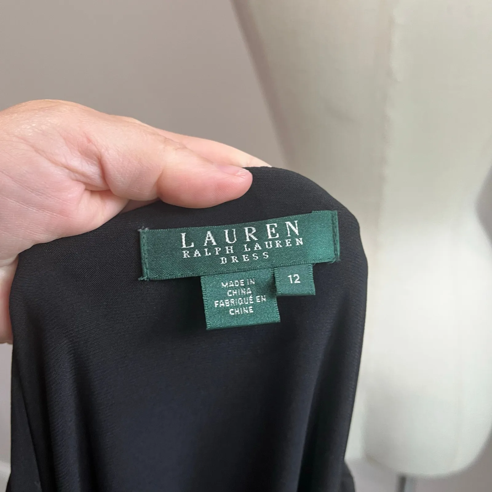 Lauren Ralph Luren Sleeveless Faux Wrap Dress Empire Waist Ruched Black Sz 12 - Image 6