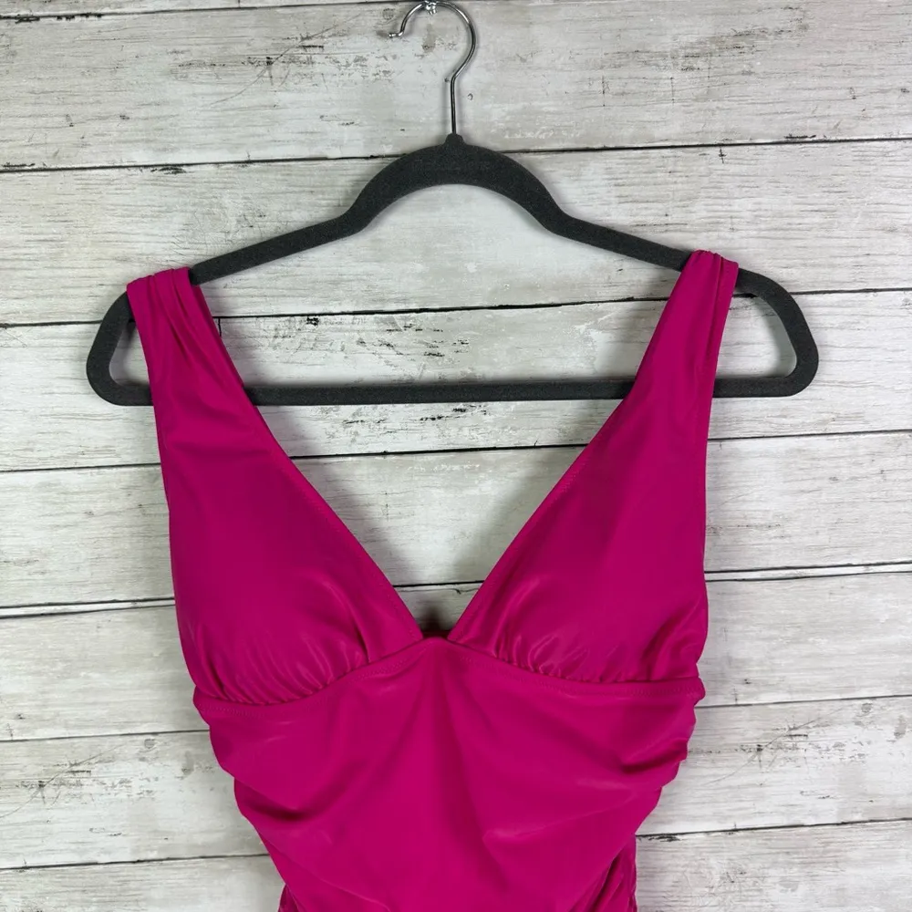J Crew Ruched Plunge One Piece Swim Suit Pink Size 20 - Image 4