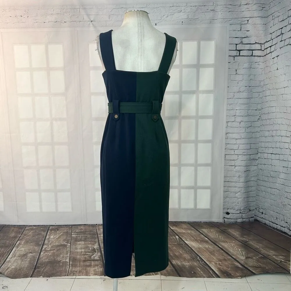 Green and Blue colorblock Sleeveless Midi Zip Up Dress Size Small - Image 5