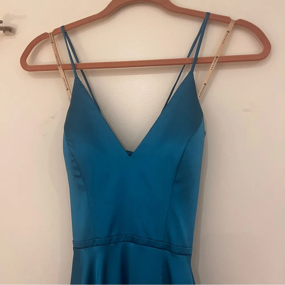 Teal Silky Charmeuse Lace Up Back Formal Gown - Image 4