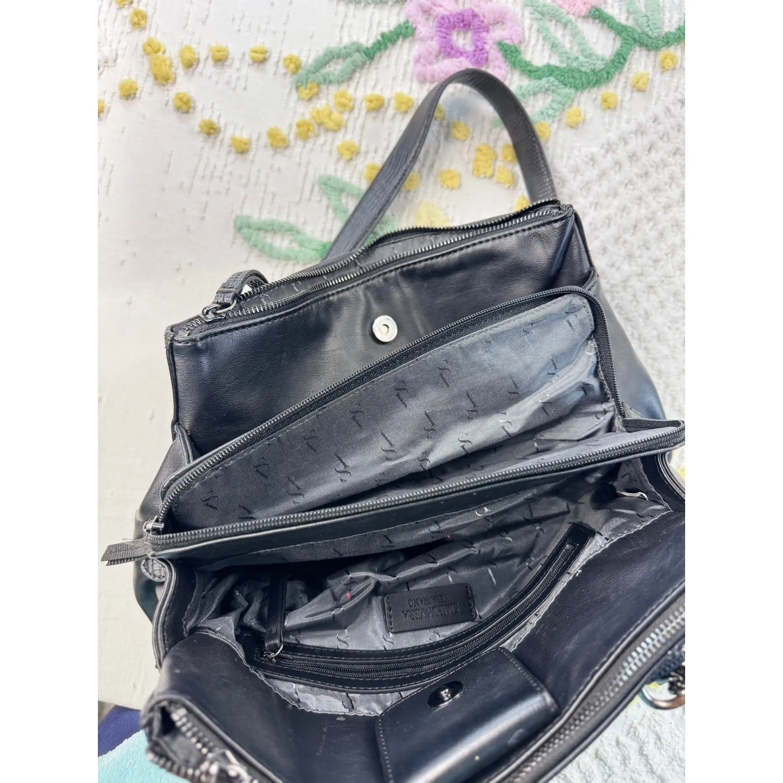 Simply Vera Vera Wang Black Faux Leather Shoulder Bag Chain Detail Hobo - Image 5