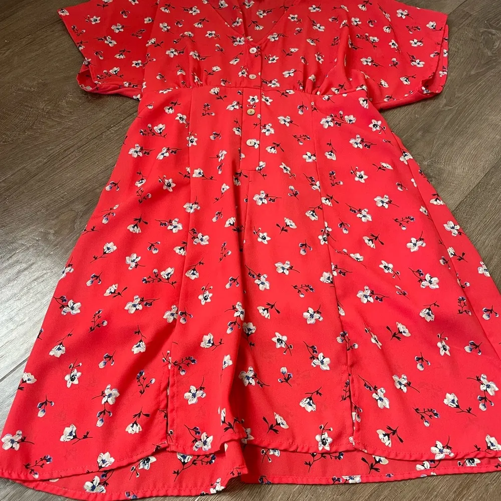 Peach Love California orange floral mini dress lined Women’s Size Small - Image 7