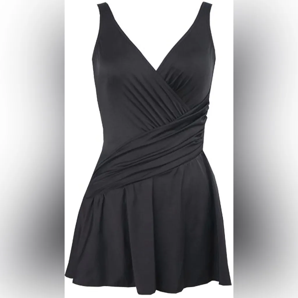 NWT Miraclesuit Aurora Black Swim Dress Size 16 - Image 6
