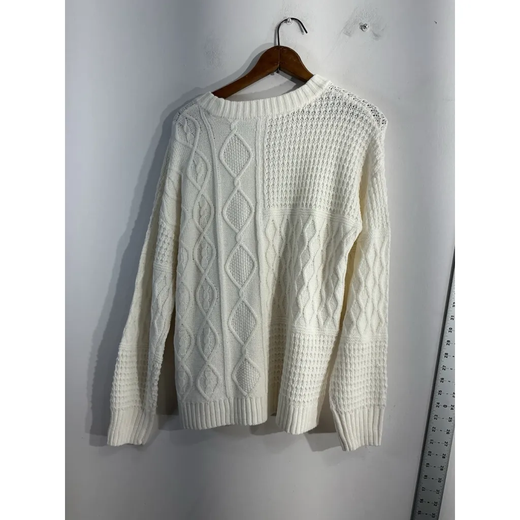 Womans Time & Tru Pullover Sweater Small 4-6 White Long Sleeve Cable Knit - Image 2