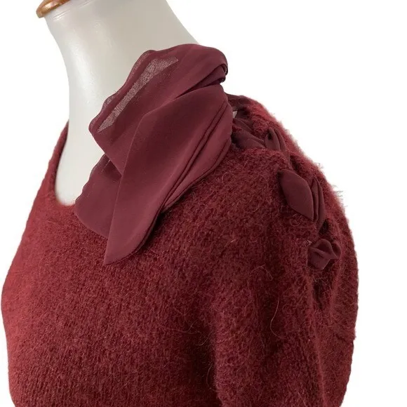 Sézane Sweater Small Maroon Mohair Alpaca Blend Bow Shoulder - Image 3