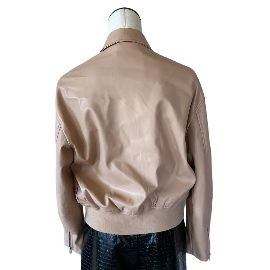 NWT Levi's Women's Faux Leather Bomber with Laydown Collar In Color: Biscuits - Image 9