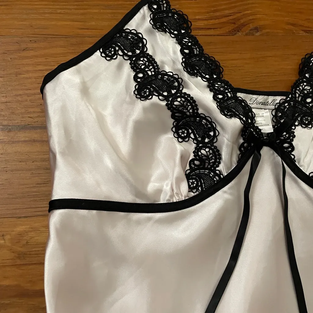 Linea Donatella Pink Satin Chemise Nightgown Lace Ruffle Hem Womens Medium - Image 9