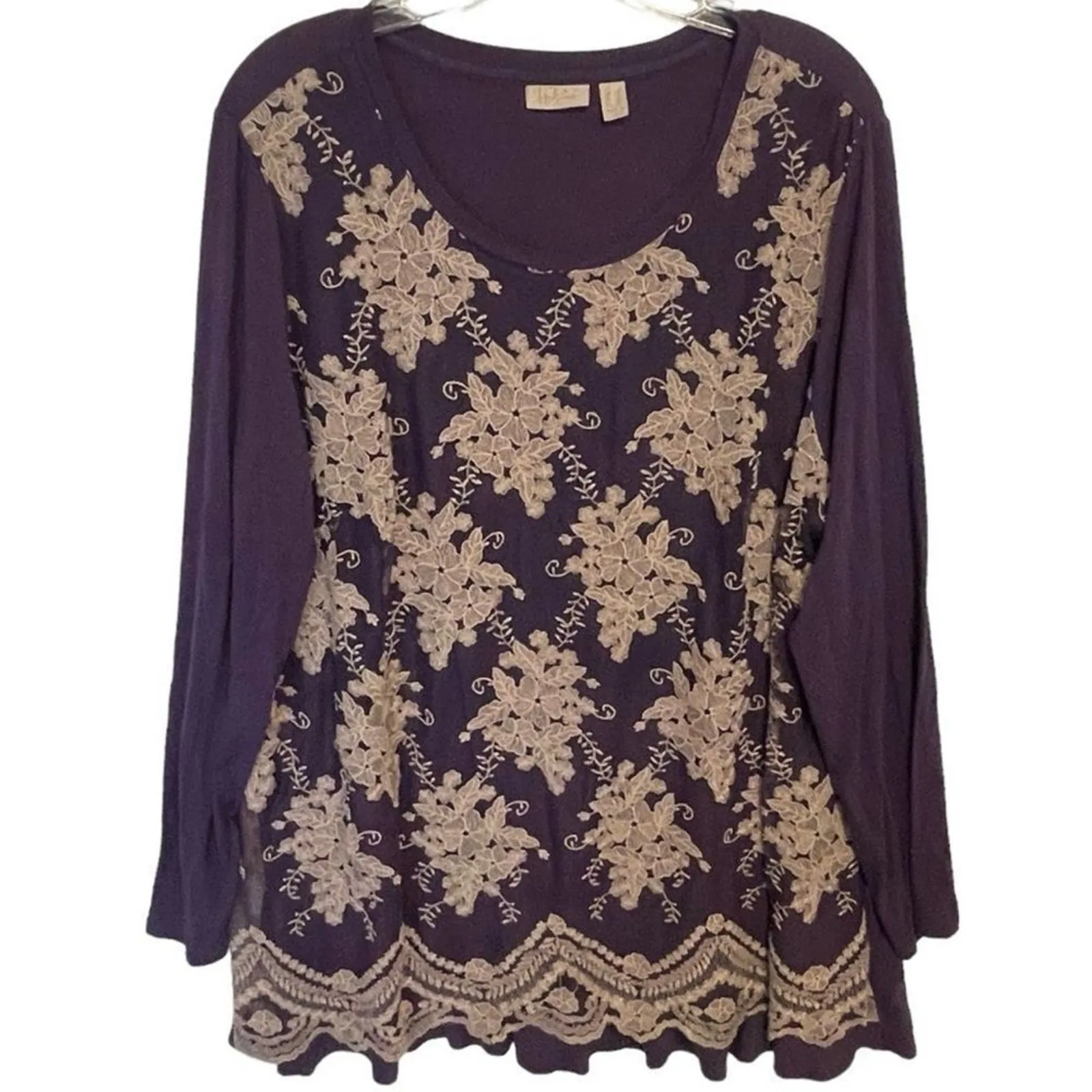 LOGO Lavish Tunic Womens Size 1X Purple & Tan Floral Embroidery Top - Image 8