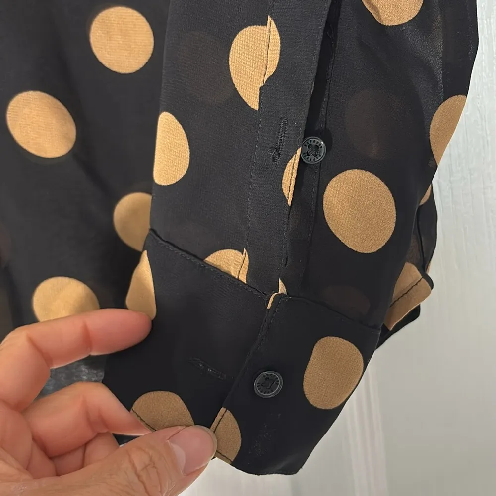 Express Portofino  Polka Dot Sheer Black and Tan button down blouse - Image 5