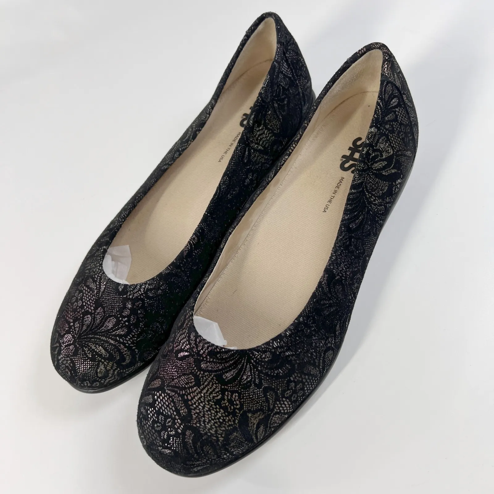 SAS Women's 9.5M Lace Ballet Flats‎ Black Metallic Floral Comfort Shoes USA Made Size 9.5 - Image 4