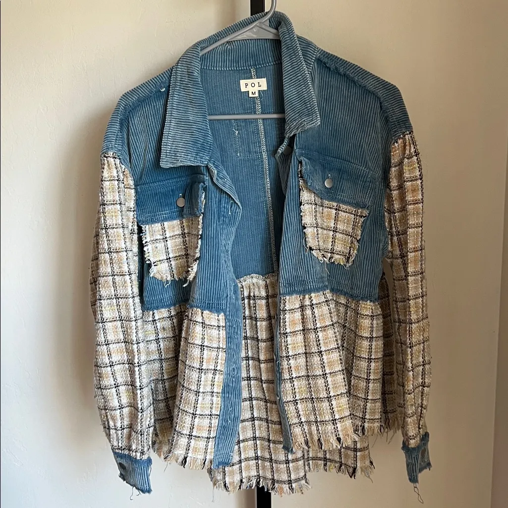POL Tweed & Twill Blue Jacket Raw Edge - Image 3