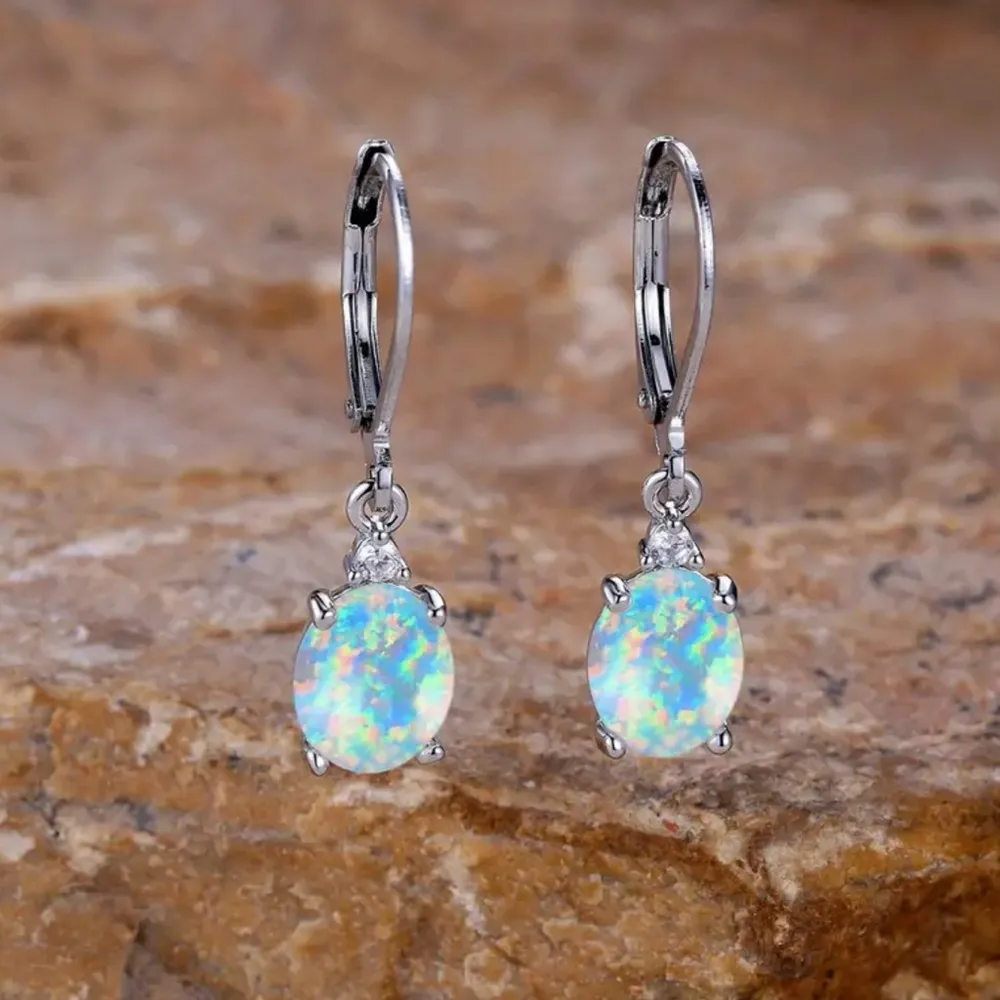💥Last pair Oval Colorful Opal Decor Hoop Earrings - Image 3