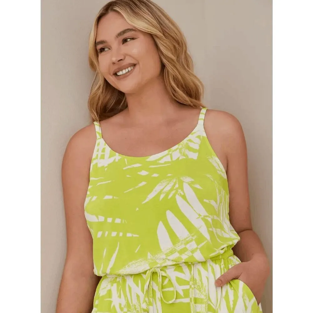 Torrid Bright Lime Green White Mini Stretch Soft Tropical Romper L 12 NWT - Image 10
