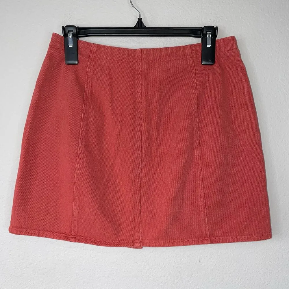 Miami Coral Denim Skirt M Snap Front Mini Casual Pockets Womens Cotton - Image 3